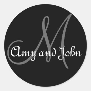 Rond Noms et Sticker Mariage Monogramme initial noir