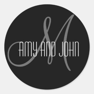 Rond Noms et Sticker Mariage Monogramme initial noir