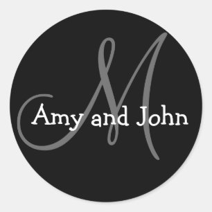 Rond Noms et Sticker Mariage Monogramme initial noir