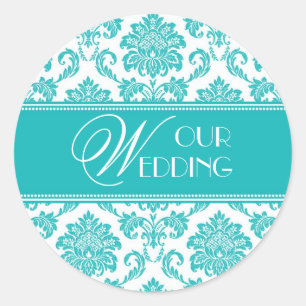 Rond Notre Sticker Damask Turquoise Mariage