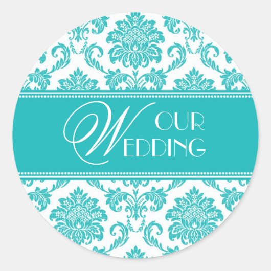 Rond Notre Sticker Damask Turquoise Mariage (Devant)