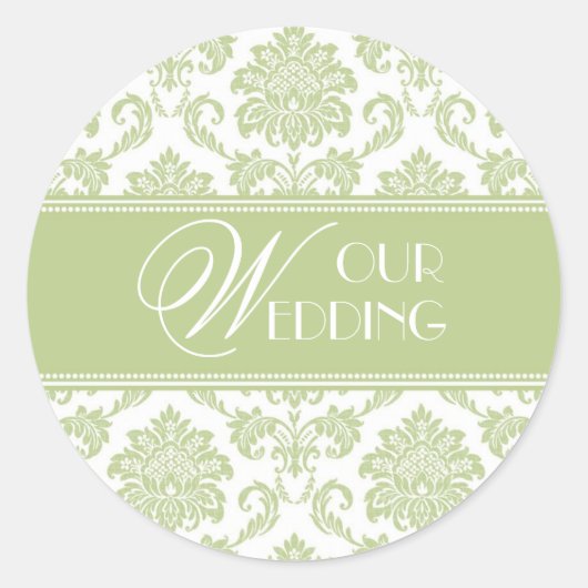 Rond Notre Sticker Mariage Sage Damask (Devant)