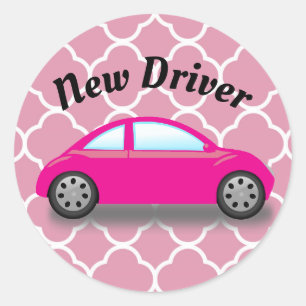 Rond Nouveau conducteur Voiture rose sur Sticker Quatre