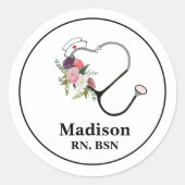 Rond Nurse Name Stethoscope Sticker (Devant)