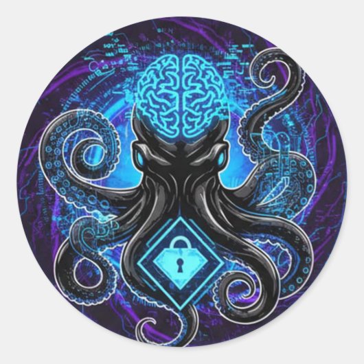 Rond Octopus Hacker Sticker (Devant)