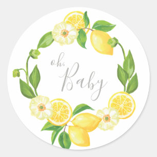 Rond oh Baby Lemon Floral Baby Merci Favor Sticker
