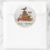Rond Oiseau noir d'Halloween et Citrouilles | Sticker (Sac)