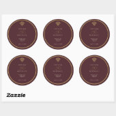 Rond Old Money Burgundy Wedding Sticker (Feuille)