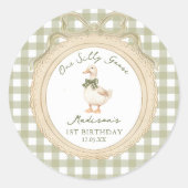 Rond One Silly Goose Bow Gingham 1st Birthday  Sticker (Devant)