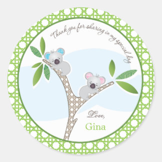 Rond Ours de Koala| Baby shower jumeaux Faveur Sticker