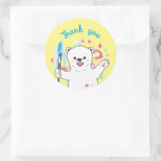 Rond Ours polaire mignon Artist Merci Sticker Jaune