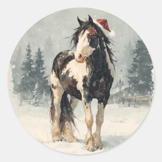 Rond  Paint Horse Christmas Sticker (Devant)