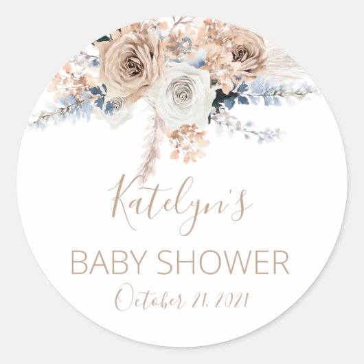 Rond Pampas Baby shower Boho Grass Favoriser Sticker (Devant)