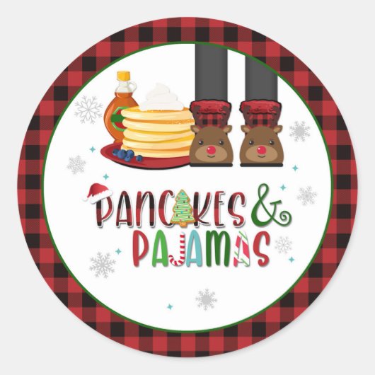 Rond Pancakes & Pyjamas Sticker de fête de Noël - Wh (Devant)