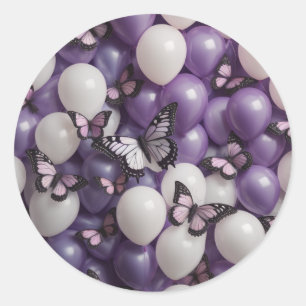 Rond papillons violet ballons blancs Sticker