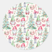 Rond Party Watercolor Christmas Gnomes Sticker (Devant)