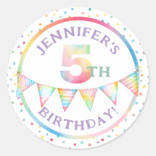 Rond Pastel Confetti 5e Anniversaire Sticker Faveur