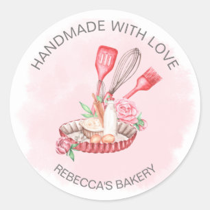 Rond Pâtisserie florale rose artisanale avec Sticker d'