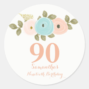 Rond Peach Floral Aquarelle Sticker 90e Anniversaire