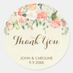 Rond peach floral merci faveurs sticker élégant