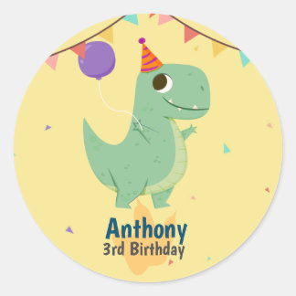 Rond Pegatina Redonda  Dinosaur birthday sticker