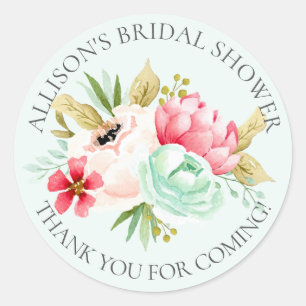 Rond Peonies Floral Bridal Merci de douche Sticker