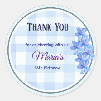 Rond Personalized Blue Floral Thank You Sticker | Bday