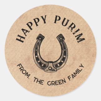 Rond Personalized Happy Purim Round Sticker - Horseshoe