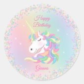 Rond Personalized Pastel Unicorn Happy Birthday Sticker (Devant)