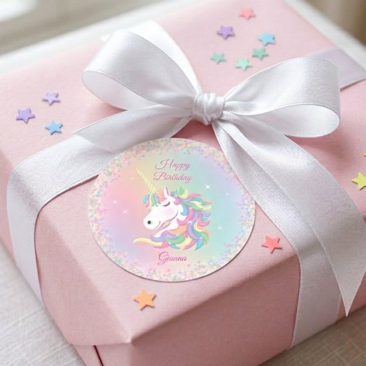 Rond Personalized Pastel Unicorn Happy Birthday Sticker