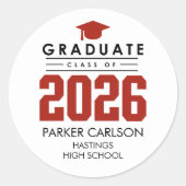 Rond Personalized Red Class of 2026 Graduation Sticker (Devant)