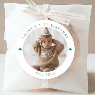 Rond Personalized Shamrock First Birthday Photo Sticker