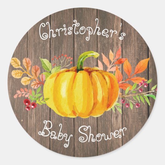 Rond Petit Baby shower Citrouille Sticker en bois rusti (Devant)