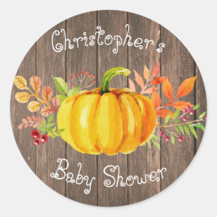 Rond Petit Baby shower Citrouille Sticker en bois rusti