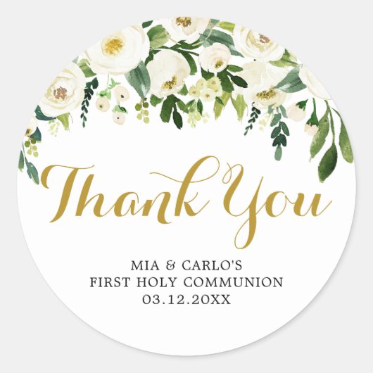 Rond Petit garçon Floral First Communion Sticker Merci (Devant)