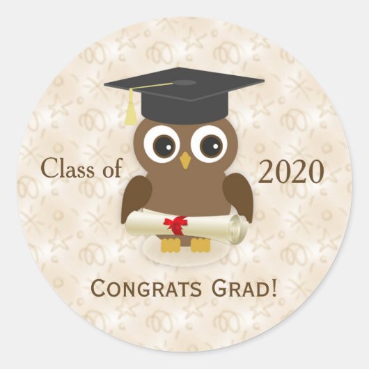 Rond Petit hibou, mortier, diplôme Graduations Sticker (Devant)