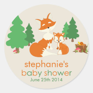 Rond Petit renard mignon et Sticker Baby shower maman