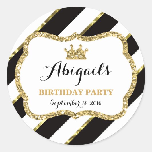 Rond Petit Sticker Princesse, Noir, Or (Devant)