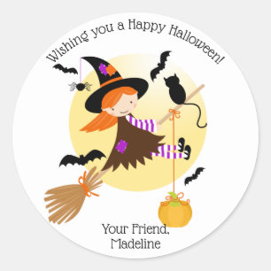 Rond Petite sorcière Sticker pour l'Halloween pour e