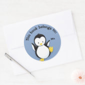 Rond Pingouin mignon sur Blue Book Nom Plaque Sticker (Enveloppe)