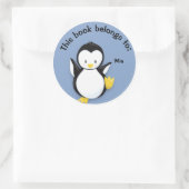 Rond Pingouin mignon sur Blue Book Nom Plaque Sticker (Sac)