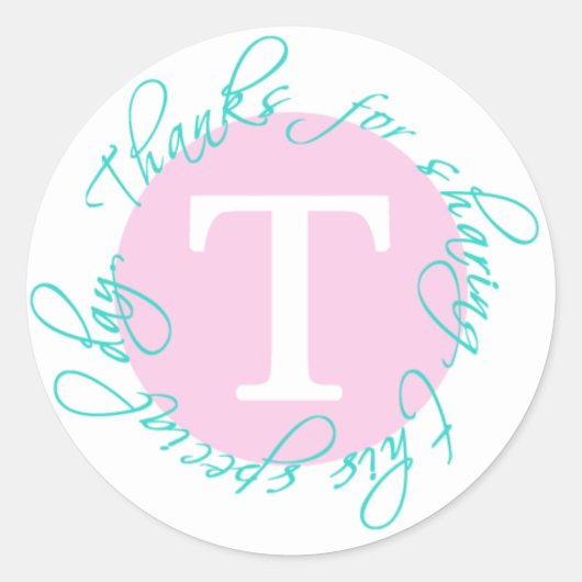 Rond Pink, Aqua Monogram T Sticker Merci 5 (Devant)