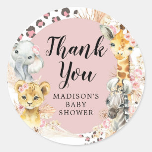 Rond Pink Boho Safari Party Animaux Merci Sticker