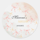 Rond Pink Bow Aqeeqah Personalized Sticker (Devant)