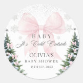 Rond Pink Bow It's Cold Outside Baby Shower Sticker (Devant)