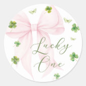 Rond Pink Bow Lucky One 1st Birthday Sticker (Devant)