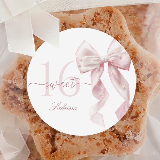 Rond Pink Bow Sweet 16 Birthday Sticker