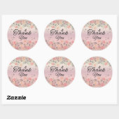 Rond Pink Floral Butterfly Round Thank You Sticker (Feuille)