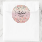 Rond Pink Floral Butterfly Round Thank You Sticker (Sac)