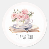 Rond Pink Floral thème Anniversaire Sticker Merci (Devant)